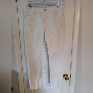 White House Black Market Blanc 4r 4 White Denim Jeans Embellished Euc